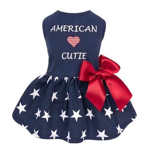 Fitwarm 100% Cotton 4th of July American Cutie Dog Clothes Patriotic Dresses Memorial Day Dog Outfits Doggie Dress Pet Cat Apparel Blue Medium