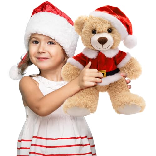 MaoGoLan 14 inch Christmas Teddy Bear Stuffed Animal Plush Bear with Classic Xmas Outfits - Removable 8'' Santa Coat & Hat Fit Most Small Plush Toys -...
