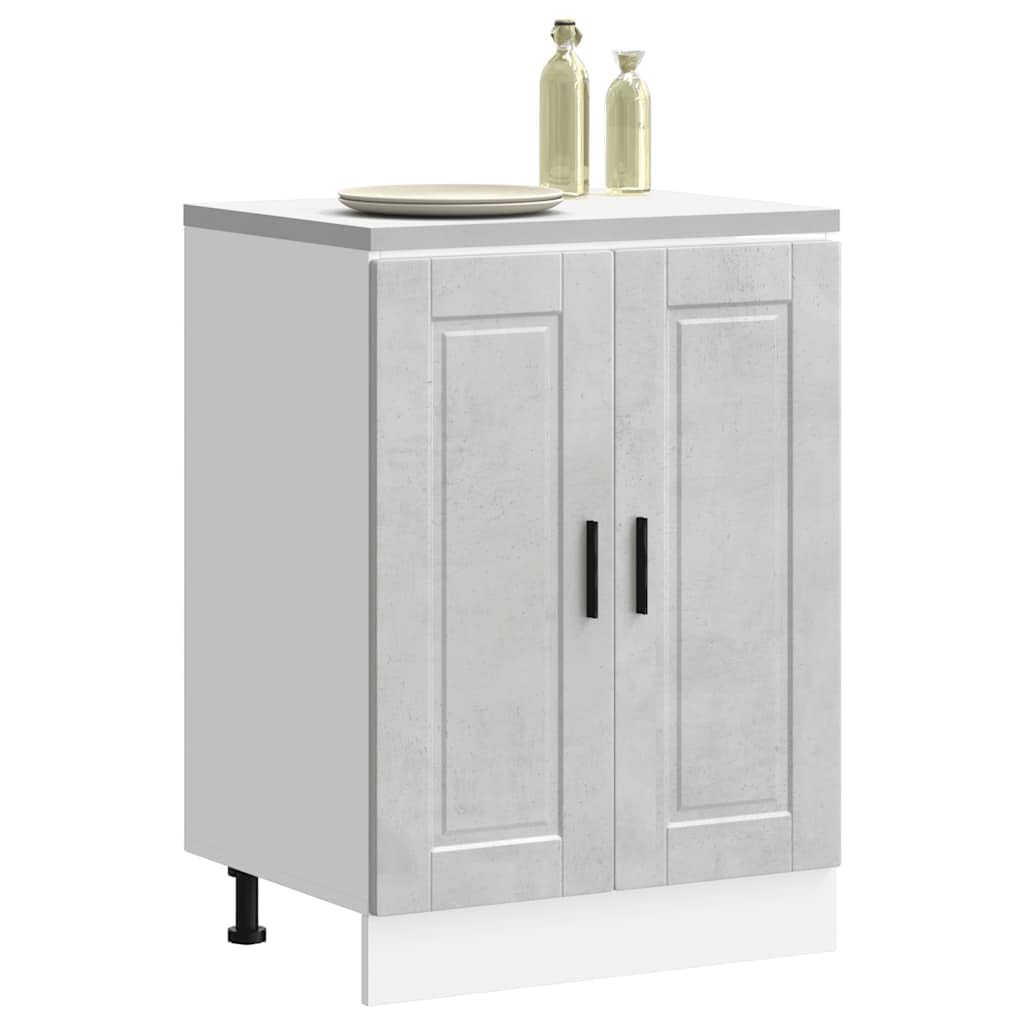 Meuble bas de cuisine gris béton Porto avec rangement en bois