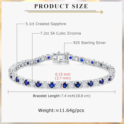 Birthstone Tennis Bracelets Sterling Silver 3.5mm 5a Cubic Zirconia Amethyst, Aquamarine, Emerald, Ruby, Peridot or Blue Sapphire Tennis Bracelet for Women with Toggle Clasp, 7.25"3