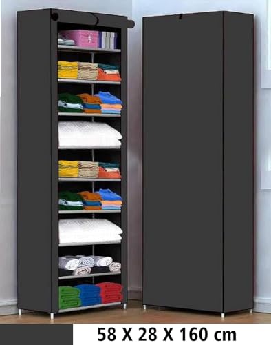 Image of ClearSpace Multipurpose Baby Wardrobe /Cabinet /Multipurpose Storage Rack, Foldable, Collapsible Fabric Wardrobe Organizer for Clothes (Plastic and Non Woven Fabric) (Gray, 9 - Layer)