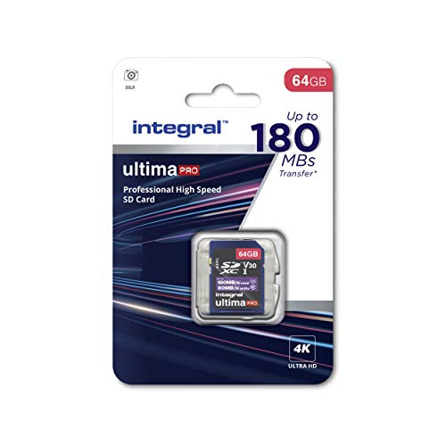 Integral Tarjeta SD de 64 GB con Velocidad de Lectura de vídeo 4K de 180 MB/s y Velocidad de Escritura de 80 MB/s SDXC…