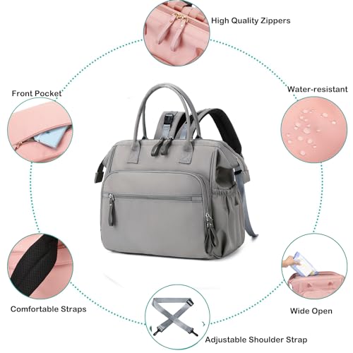 Image of LORADI Convertible Diaper Bag Tote, Water-Resistant Diaper Backpack with Anti-theft Pockets and Stroller Clips, Grey, Large