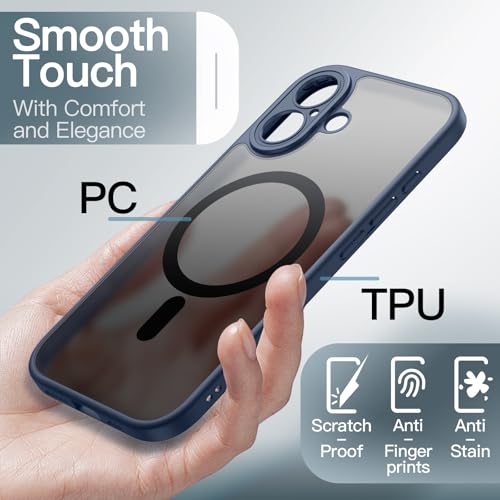 Image of JETech Magnetic Case for iPhone 17 6.3-Inch Compatible with MagSafe, Shockproof Slim Phone Cover with Built-in Camera Control Button, Matte Translucent Back (Storm Blue)