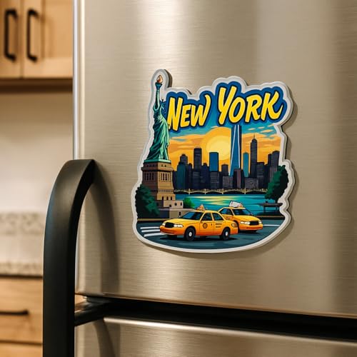 Image of Naxon New York Theme Souvenir Wooden Fridge Magnet - 3x3 Inch Stylish Refrigerator Magnet for Kitchen & Home Decor | Travel Souvenir Gift from USA | Fridge Decoration Magnet | Pack of 1