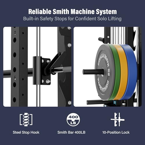 Major Fitness Drone2 Advanced Training Smith Machines– All-in-One Home Gym Squat Rack with Aluminum Pulley Set , Weight Bar, Dual LAT Pull-Down Systems & Cable Crossover Machine for Full-Body Workouts - Image 4