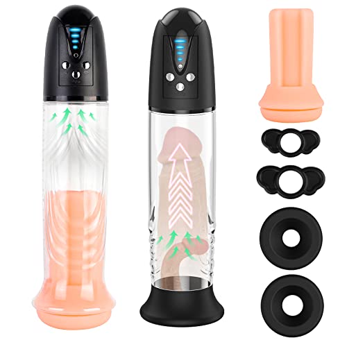Live4Cool Electric Penis Pump Male Masturbator 4 Suction Intensities, Usb Rechargeable Electronic Automatic Vacuum Pump With Pocket Pussy Penis Rings For Stronger Bigger Erections Male Sex Toys #TOP4