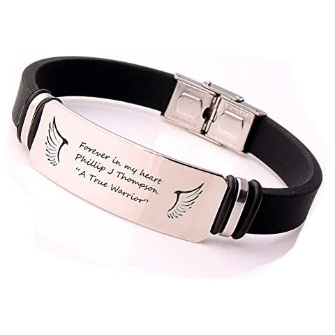 Personalized Memorial Jewelry,Forever in my Heart Angel Wing Stainless Steel with Silicone Band Bracelet Cover