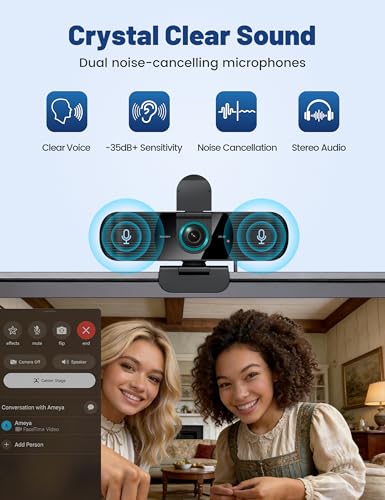 Image of Pro QHD 2K /60fps Webcam with Tripod, External USB Camera for PC /Laptop | Dual noise-cancelling mics | Auto-focus | Wide-angle | Low-light correction | 360 rotation | CMOS sensor | Plug and Play