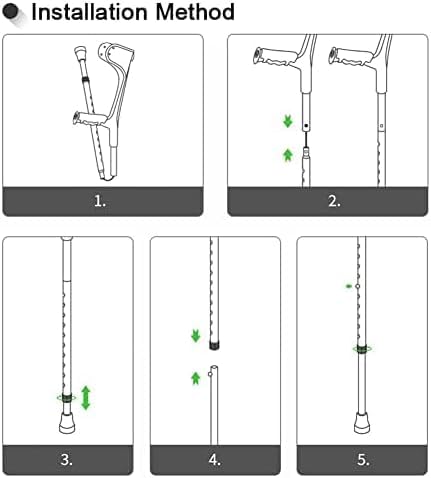 Stampelle regolabili per avambraccio per adulti, in alluminio leggero, con impugnatura ergonomica, braccioli a forma di U e design a polsino aperto per altezza 140-185 cm