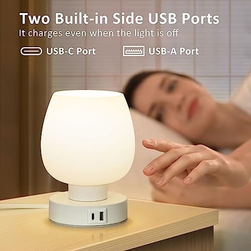 image for ONEWISH Touch Bedside Table Lamp - Small Lamp for Bedroom with USB C+A