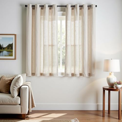 Image of jinchan Linen Curtains 63 Inch Light Filtering Grommet 2 Panels Natural