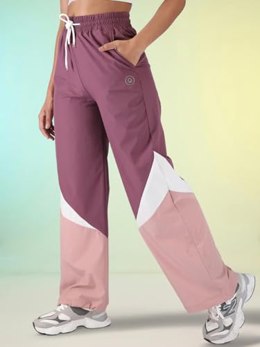 Image of CHKOKKO Women's Nylon Track Pants with Colorblock Design | Lightweight Breathable Sports Pant | Relaxed Fit Activewear for Workout, Training & Everyday Comfort