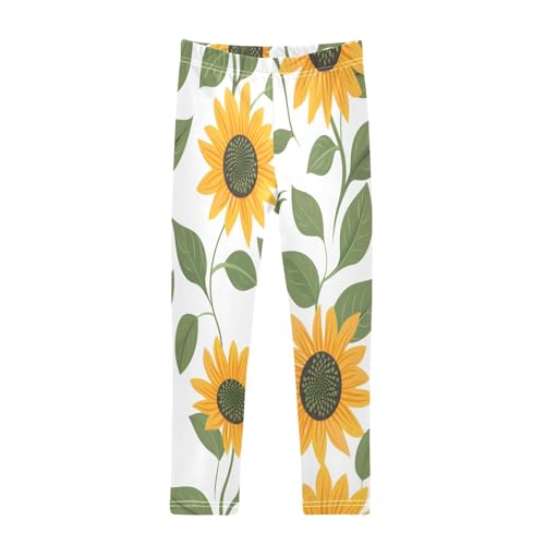 Bolaz Toddler Girls Leggings Printed Yoga Pants Leggings Sunflower with Green Leaves for Kids