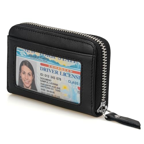 KM Legend Wallet for Women,Slim RFID Blocking Credit Card Holder with ID Window,Double Zipper Compact Purses for Women with Coin Pocket