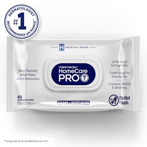 Homecare Pro Oversized Daily Cleansing Adult Wipes With 6 Moisturizers Wet Cleansing, Rinse Free, Bathing Wipes, Hospital Grade pH Balanced for Fragile Skin - | 48 Count XL |- 1 Pack