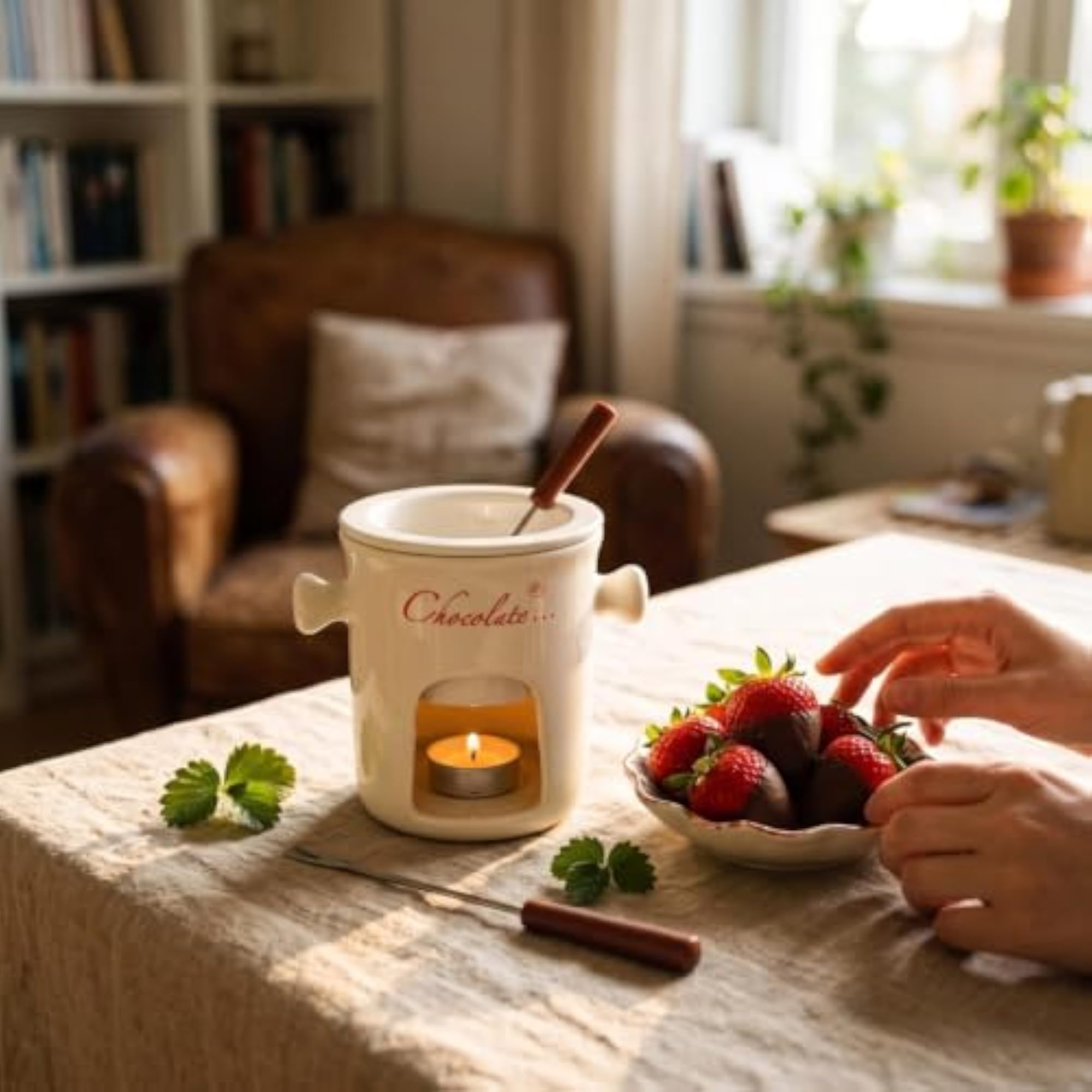 Ceramic Chocolate Fondue Mug, Heat-Resistant, Beige