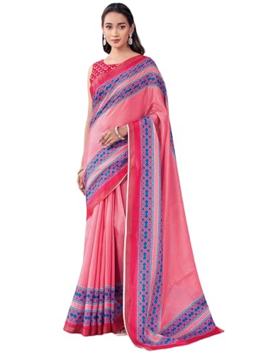 Image of Satrani Women's Silk Printed Saree with Unstitched Blouse Piece