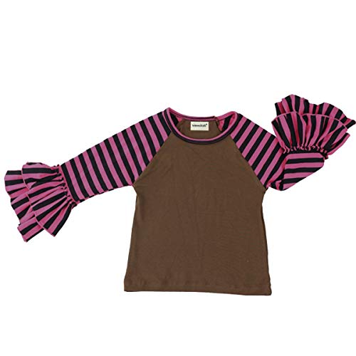 Icing Ruffle Shirts for Toddler Little Girls Long Sleeve Striped Dots Raglan T-Shirts Kids Baby Summer Fall Cotton Crew Neck Baseball Tee Tops Christmas Birthday Casual School Clothes Coffee 2-3Y