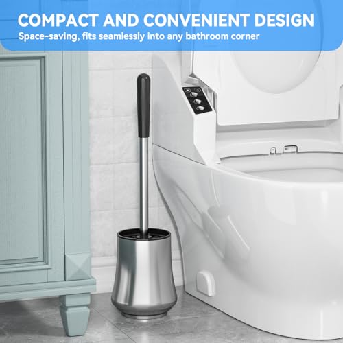 Image of Toilet Brush, Toilet Brush and Holder Sliver Toilet Bowl Brush with Durable Bristles Modern Holder Toilet Scrubber Toilet Brush Set for Bathroom Cleaning