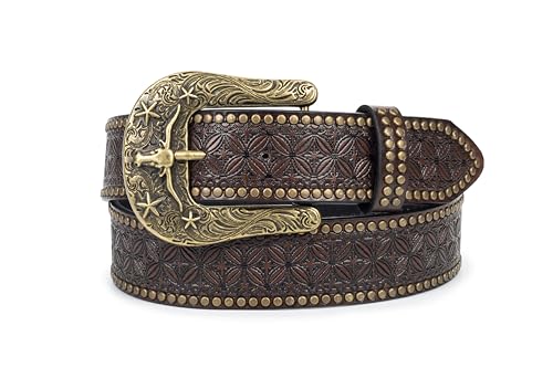 Image of Western-Leather-Belts-Women Vintage Waist-Belts with Hollow Out Flower