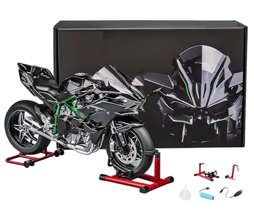 Image of Die Cast Motorcycle Model, 1:6 Scale Kawasaki Ninja H2R, Alloy Racing Motorcycle with Simulation Sound, Working Lights, Rechargeable Battery
