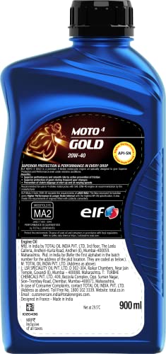 Image of ELF - Moto 4 Gold 20W-40 Semi-Synthetic Engine Oil for Bike | Anti-Clutch Slippage formula- 0.9L