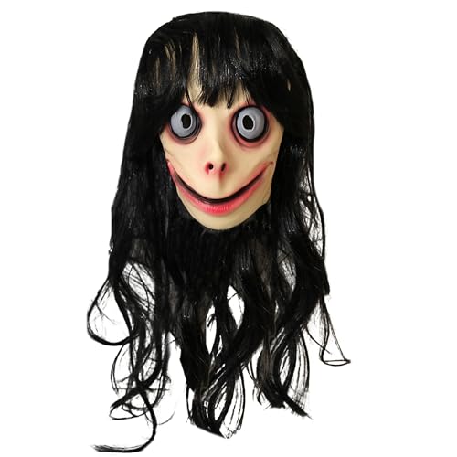 Scary Latex Mask - Creepy Grinning Pale Face with Long