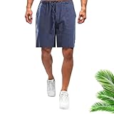 gyubjiop pantaloncini estivi traspiranti in lino casual da uomo con tasche(navy,medium)