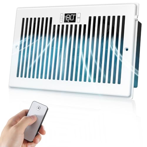 BIOWIND Quiet Register Booster Fan Fits 6 x 10 Register Holes 10-Speed Smart Heating Cooling AC Vent Fan with Remote Control and Thermostat Control - White