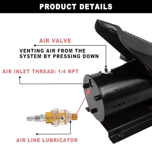 Image of Air Hydraulic Pump 10,000 PSI, 1.7L Reservoir, NPT 3 /8 inch Oil Outlet, NPT 1 /4 inch Inlet, Hydraulic Pump Air Hydraulic Foot Pump, with Air Line Lubricator, Black New
