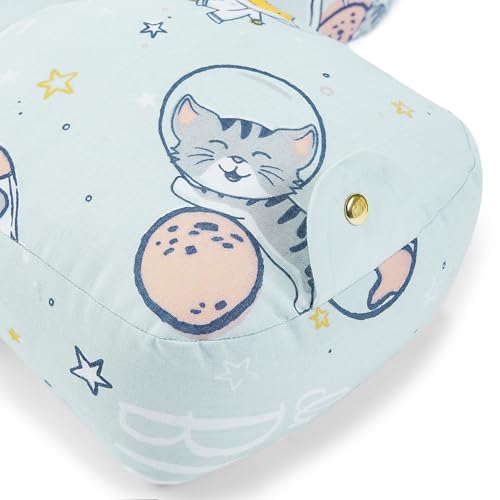 Image of haus & kinder 100% Cotton Poplin Adjustable Pillow Cum Seat for 6 to 9 Months Head Protector for Safety Blue Color Size H 31cm W 21cm Spacewalk 1Pc