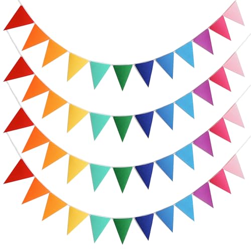Eoopoon 4Pack 48PCS Colorful Pennant Banner Flags with 8.2ft Ribbon Rainbow Felt Bunting Triangle Flags Party Decor for Birthday Baby Shower Nursery Playroom Wedding Garden Photo Backdrop