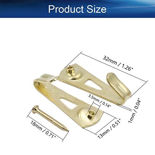 Image of Picture Hangers 1mm Thick Picture Hooks with Nails Professional Picture Hanging Kit, for Office Pictures Clock House Decoration Wall Mounting Brass Tone 20pcs