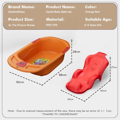 Image of StarAndDaisy Baby Bath tub for 0 to 5 Years with Temperature Sensor /Bath Tub for Kids with Anti-Slip Legs /Bathtub for Baby with Baby Bather -Without Wheel(Orange - Red)