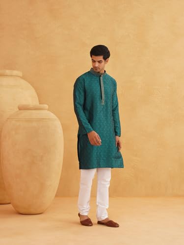 Image of SOJANYA Men's Silk Blend Kurta for Navratri | Paisley Print Regular Fit Ethnic Kurta for Festival & Puja