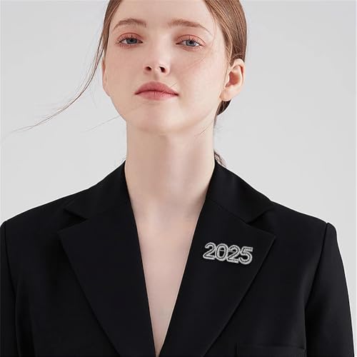 Image of 2025 Rhinestones Sparkly Brooches Pins Delicate New Year Brooch Classic for Christmas Party for Women Ladies Men Dainty Elegant Lapel Pins Dress Suit Shirt Ceremony Clothes Accessories Jewelry Gifts