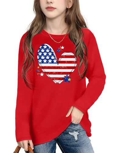 4th of July Outfit Kids Girls American T Shirt USA T-Shirt Fourth of July Tops Patriotic Long Sleeve Tops