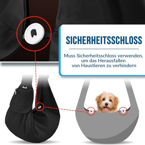 SlowTon Hundetragetasche, Haustier Hundetasche mit verstellbarem, gepolstertem Schultergurt und Fronttasche Tragetasche Hund für Spaziergang (Schwarz-Wasserdicht, M(Für Haustiere2,7-5,4 kg))