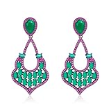 Dangle Emerald Green Crystal Earrings for Women Ruby Red Corundum Cubic Zirconia Drop Earrings Fashion Jewelry Gift for Wedding Prom Party