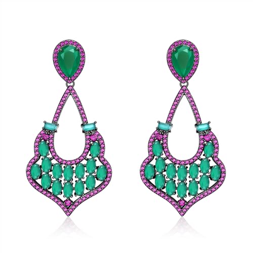 Dangle Emerald Green Crystal Earrings for Women Ruby Red Corundum Cubic Zirconia Drop Earrings Fashion Jewelry Gift for Wedding Prom Party