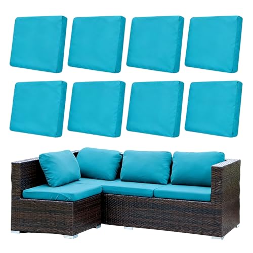 Morbuy 8 Pack Elastic Outdoor Cushion Covers, Water Resistant Garden Seat Cushion Covers, Replacement Patio Furniture Cushion Slipcovers for Rattan Corner Sofa (Blue) — image 1