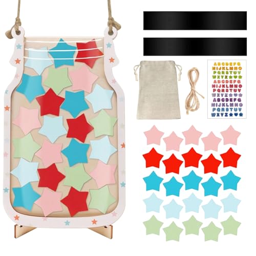33 Pcs Reward Jars for Children Wooden Star Reward Jar for Good Behaviour Magnetic Reward Chart with Star Tokens Star Jar with Stickers for Classroom Home
