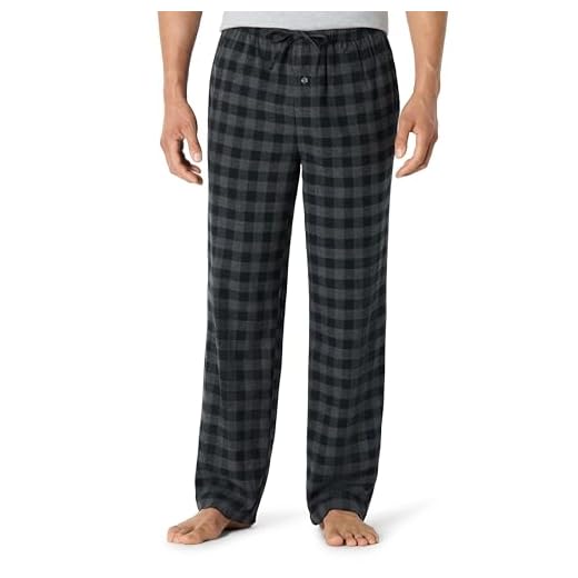 Amazon Essentials Pantalón de pijama en franela (disponible en tallas grandes y largos especiales) Hombre, Gris Negro Cuadros de Vichy Grandes, L