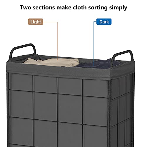 Laundry Hamper With Divided Liner Bag; Collapsible Laundry Basket With Rolling Lockable Wheels; Clothes Hamper With Metal Handle; Laundry Sorter With Removable Liner Bag (Grey) #TOP3
