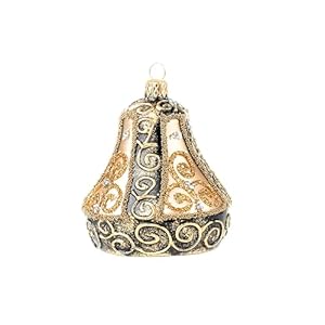 Christmas Bell Ornament 4-Inch Blown Glass (Gold Embellished) Christmas Bell Ornament 4 Inch Blown Glass Gold Embellished
