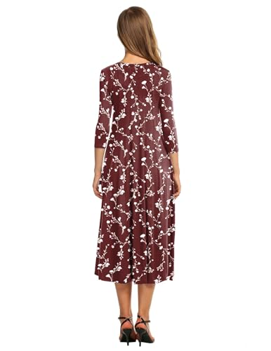 Image of HOTOUCH Women's 3 /4 Sleeve A-line and Flare Midi Long Dress