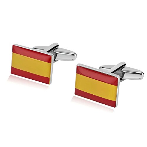 Auedsa Gemelos Para Hombres Acero Inoxidable Para Camisa Rojo Amarillo Gemelos Bandera Española