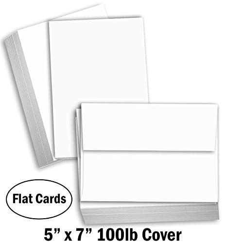Hamilco White Cardstock Thick Paper - Blank Index Flash Note & Post Cards With Envelopes - Greeting Invitations Stationary 5 X 7" Heavy Weight 100 Lb Card Stock For Printer (100 Pack - With Envelopes) #TOP3