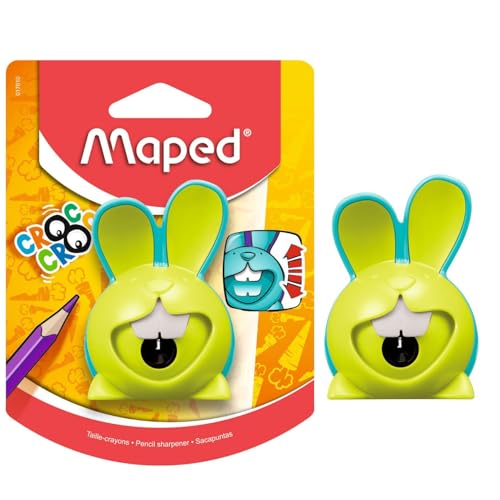 Image of Maped Croc Croc 1 Hole Pencil Sharpener for Kids|Smooth Sharpening|Mess-Free|Comfortable Grip for Easy Holding|Fancy Rabbit Style|Canister Stores the Dust|Long Lasting|Ideal for Daily Use|Pack of 1